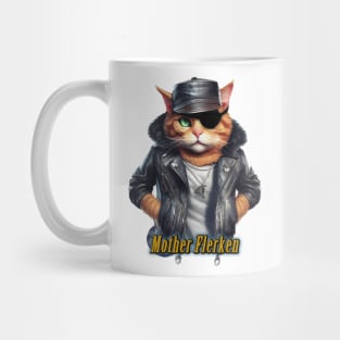 Mother Flerken cat wearing a black leather jacket with a cap Mug